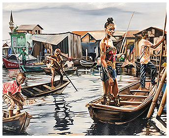 A Painting of People in Boats - African Heritage Art in Roselle, NJ, by AkomicsArt LLC